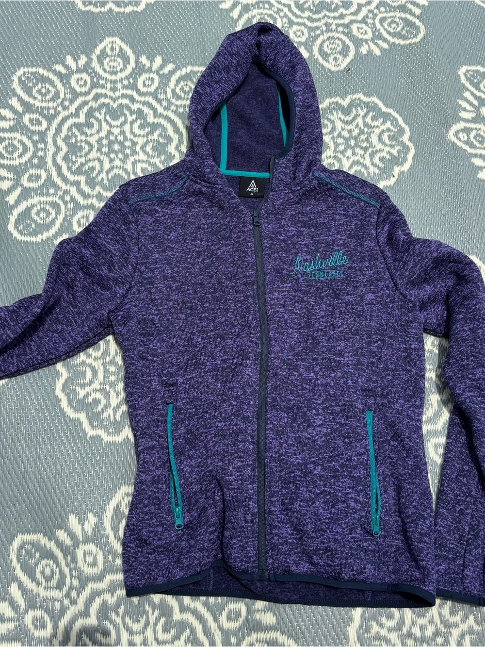 Purple Marled Nashville Hooded Jacket with Teal Accents